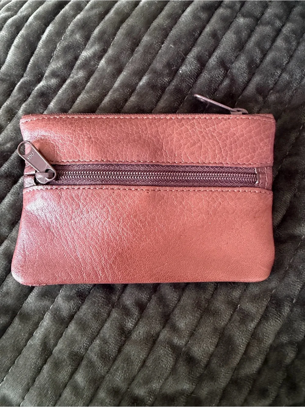 Vintage-LAND Cognac Leather Zip Card Wallet with Front Flap Pocket-NWT